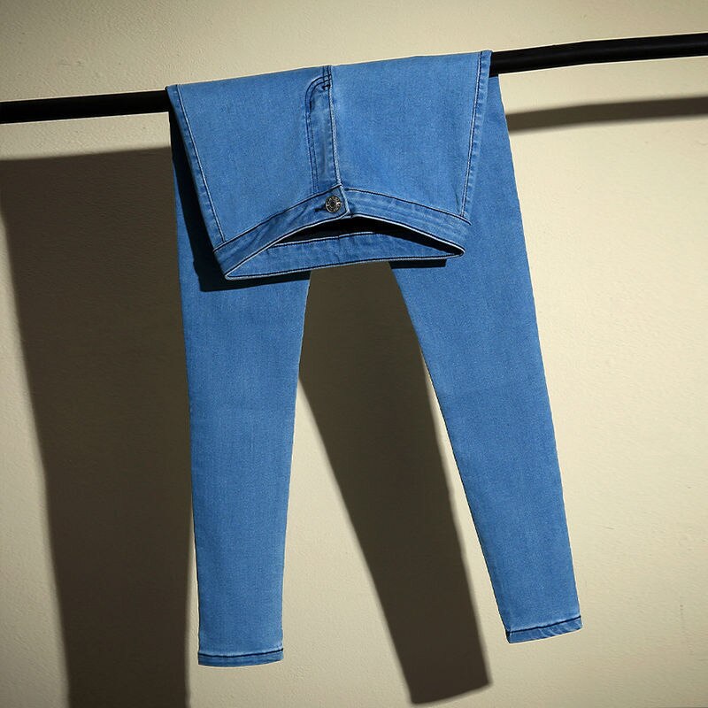 Spring Women High Waist Denim Jeans Skinny Pencil Pants Trousers Fashion Women Retro Elastic Pencil Slim Denim Pants